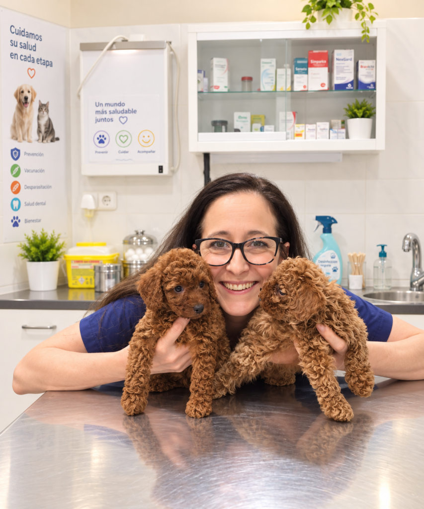 Veterinaria Cap i Cua con dos cachorros de caniche